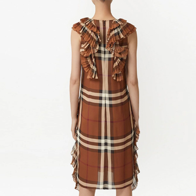 (Women) Burberry SS22 Women’s Sleeveless Check Ruffled Dress Khaki. 80626281 圖 4