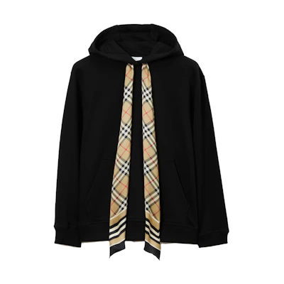 (Women) Burberry SS23 Black Check Print Patchwork Pullover Hoodie. 80669721