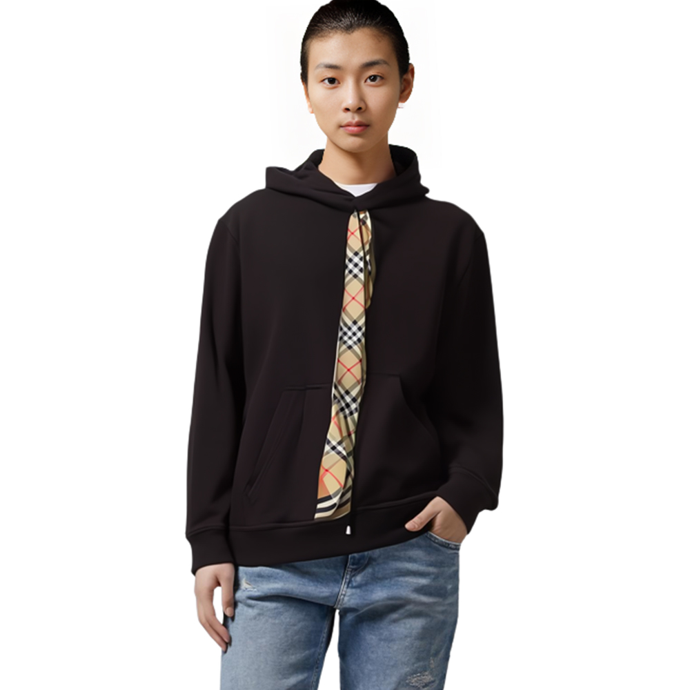 (Women) Burberry SS23  Black Check Print Patchwork Pullover Hoodie. 80669721 圖 4