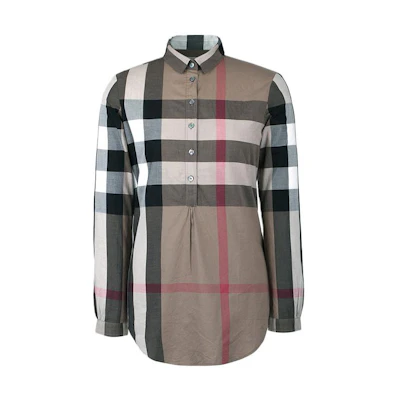 (Women) Burberry SS23 Black Check Pullover Long Sleeve Casual Shirt. 3956504