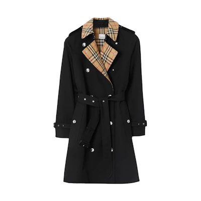 (Women) Burberry SS23 Black Double-Breasted Trench Coat with Iconic Check. 80728011