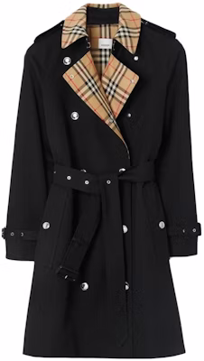 (W) Burberry SS23 Mantel Trench Hitam Double-Breasted dengan Motif Ikonik. 80728011 Order (W) Burberry SS23 Mantel Trench Hitam Double-Breasted dengan Motif Ikonik. 80728011