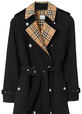 (W) Burberry SS23 Mantel Trench Hitam Double-Breasted dengan Motif Ikonik. 80728011 Details for (W) Burberry SS23 Mantel Trench Hitam Double-Breasted dengan Motif Ikonik. 80728011
