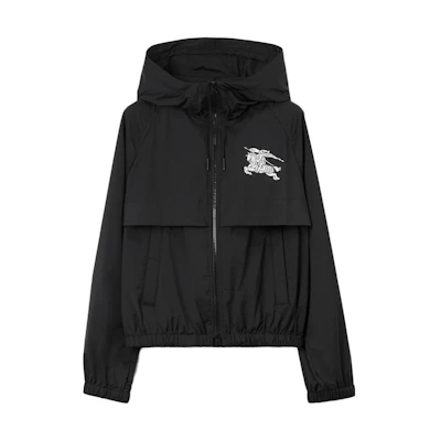 (Women) Burberry SS23 Black Hoodie Jacket with Equestrian Knight Logo Print. 80715311