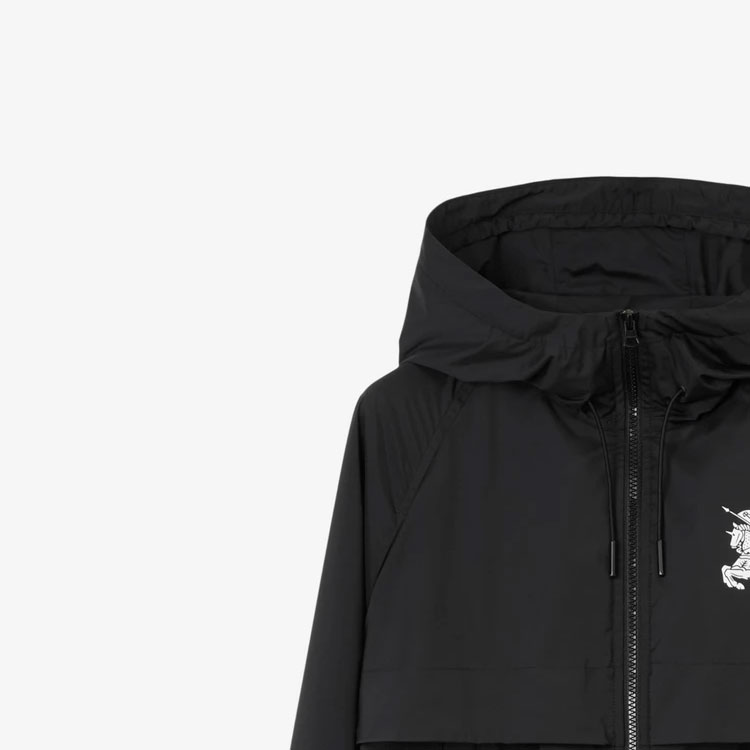 Details for (W) バーバリー SS23 ブラックフーディージャケット エクエストリアンナイトロゴプリント付き 80715311