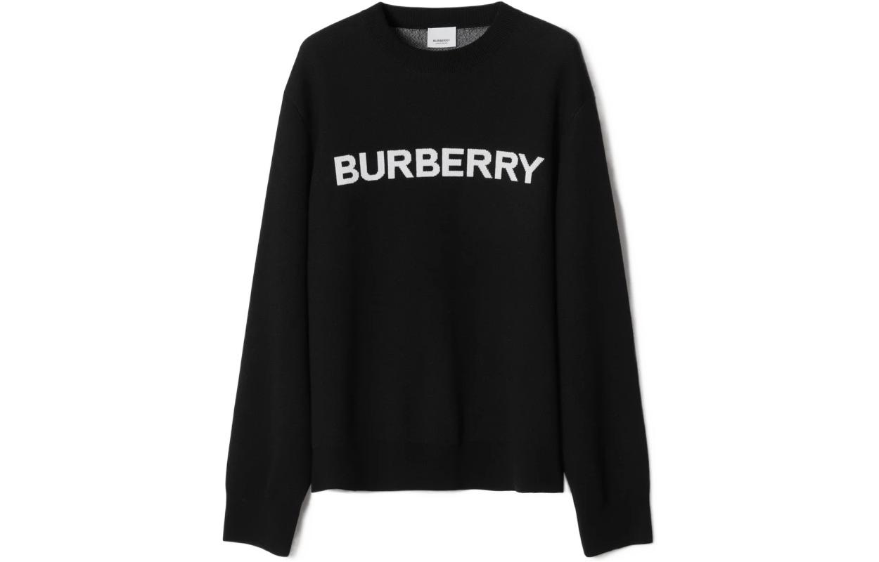 (Women) Burberry SS23  Black Logo Print Knit Long-Sleeve Crewneck Sweater. 80656041