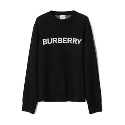 (Women) Burberry SS23 Black Logo Print Knit Long-Sleeve Crewneck Sweater. 80656041