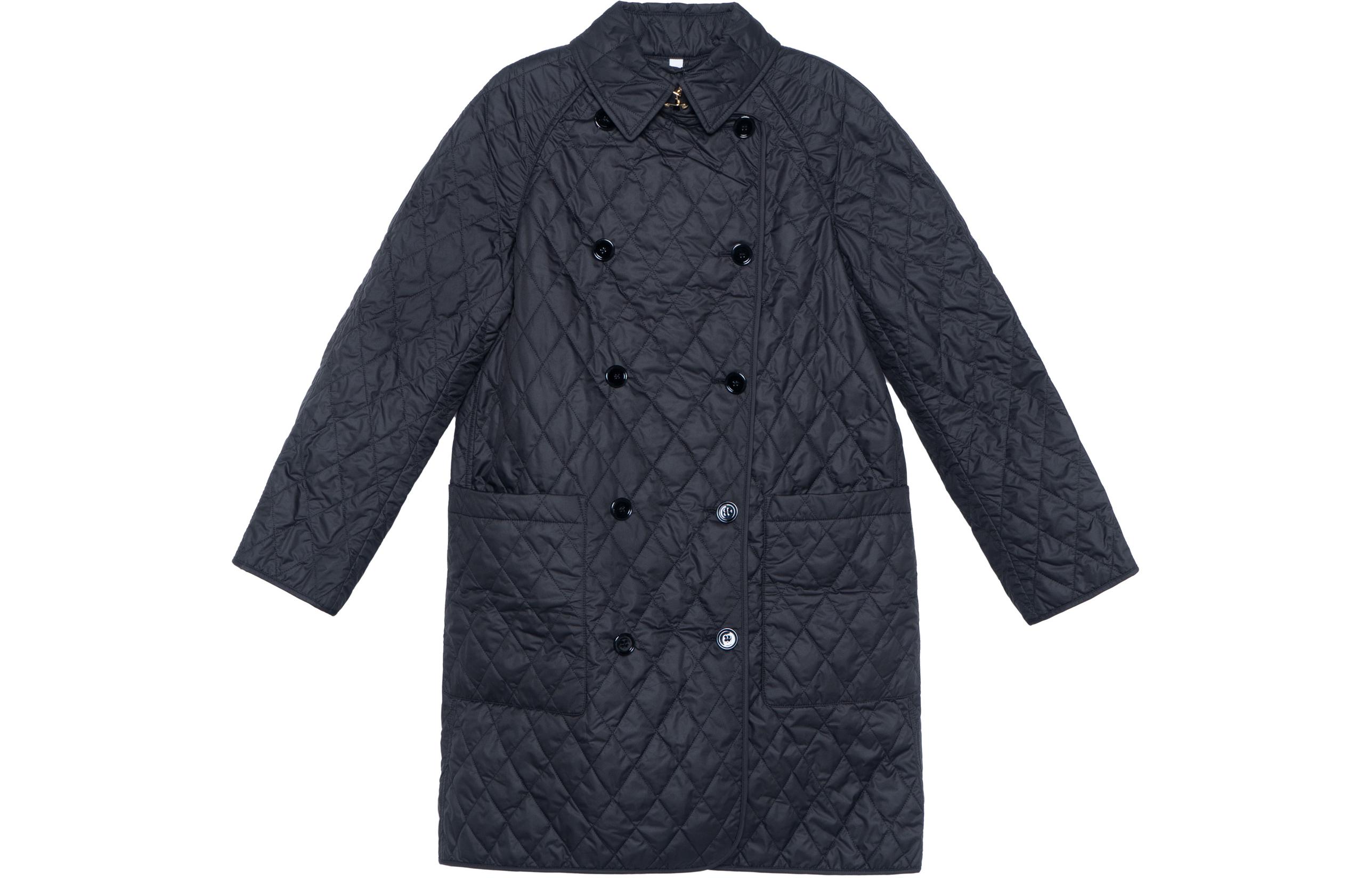 Order (W) Burberry SS23 Mantel Hitam Panjang Sedang Katun Double-Breasted. 80530441