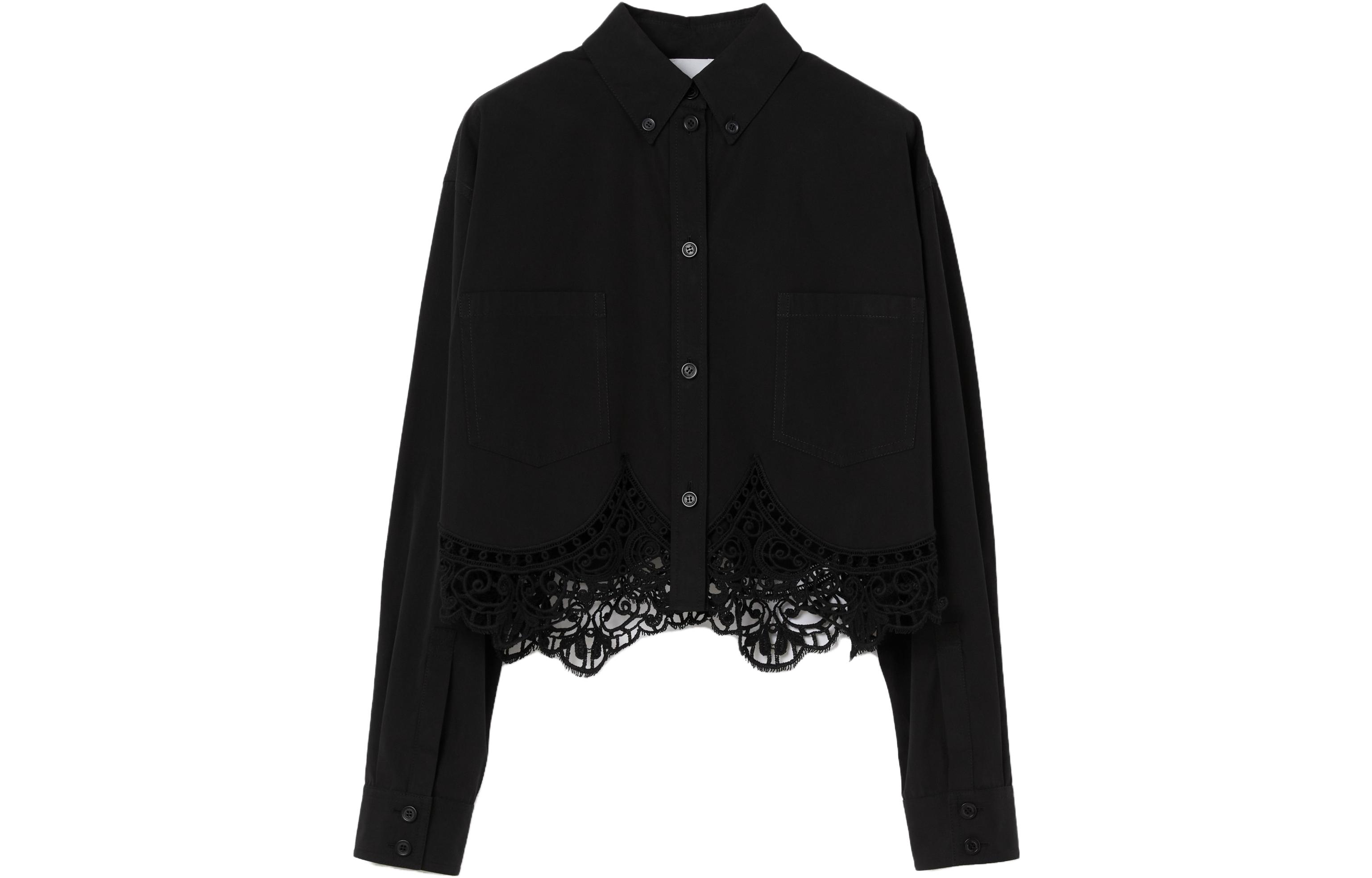 (Women) Burberry SS23  Black Solid Lace Cutout Shirt 80677801