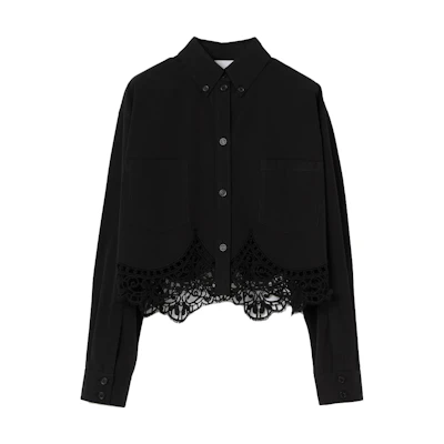 (Women) Burberry SS23 Black Solid Lace Cutout Shirt 80677801
