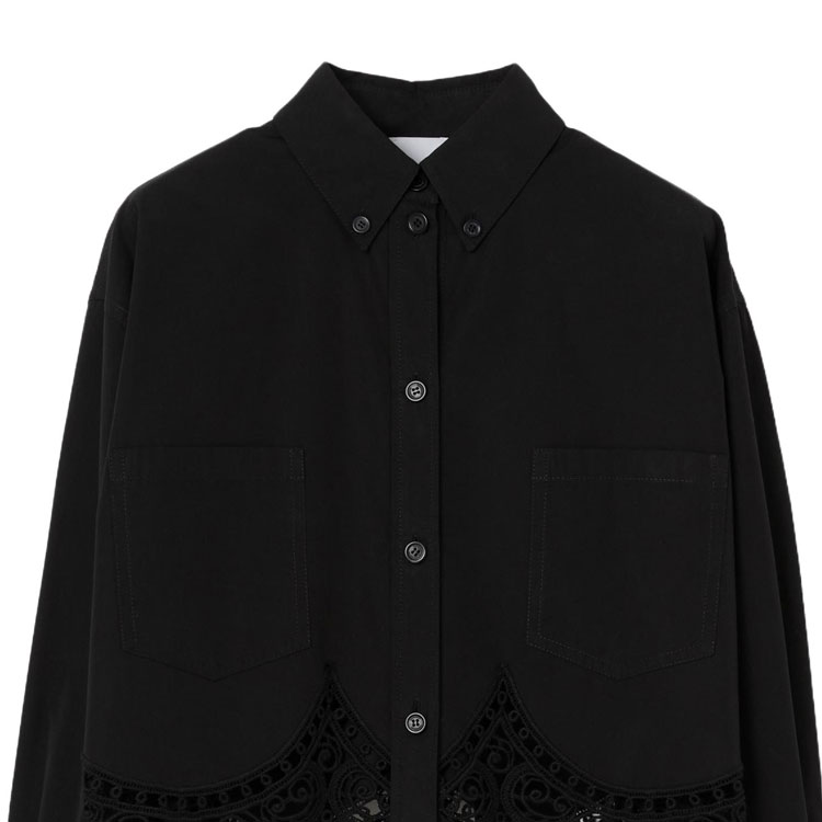 Cheap (W) Burberry SS23 黑色實心蕾絲鏤空襯衫 80677801