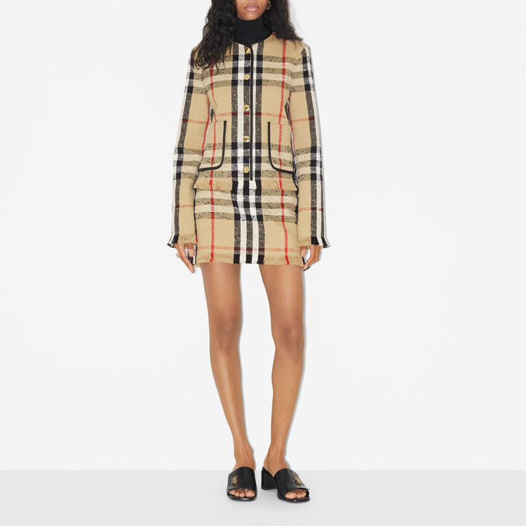 (Women) Burberry SS23  Brown Check Print Raw Edge Button-Up Jacket. 80726081 圖 4