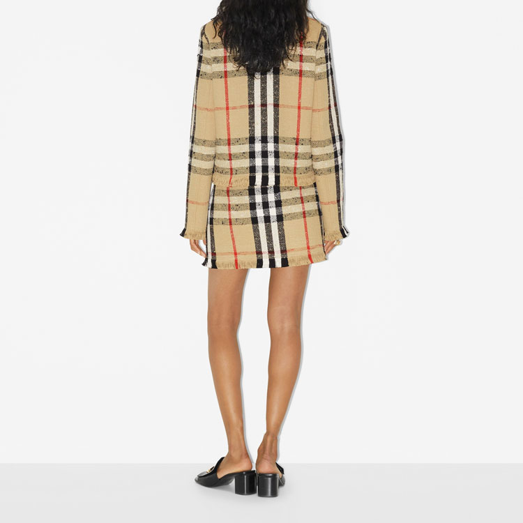 (Women) Burberry SS23  Brown Check Print Raw Edge Button-Up Jacket. 80726081 圖 5