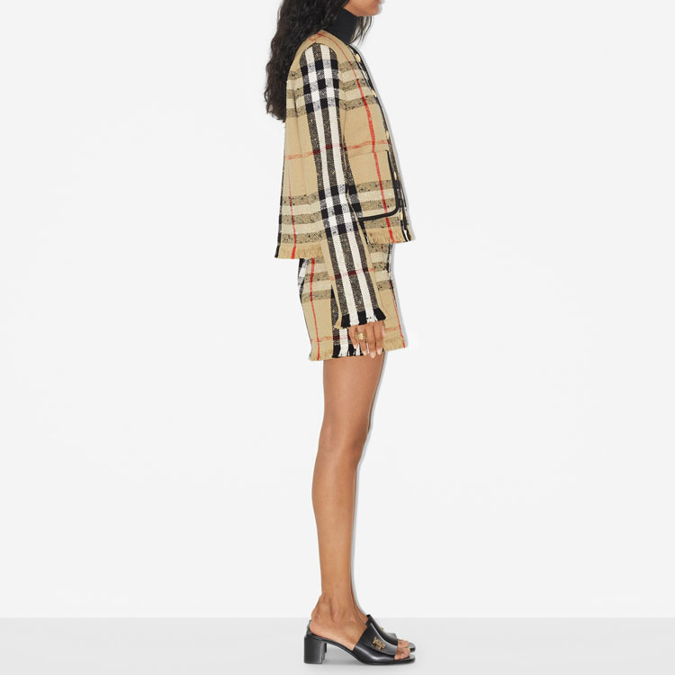 (Women) Burberry SS23  Brown Check Print Raw Edge Button-Up Jacket. 80726081 圖 6