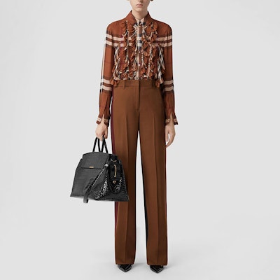 (Women) Burberry SS23 Brown High-Waisted Pleated Casual Trousers. 80650911 Lookbook (Women) Burberry SS23 Brown High-Waisted Pleated Casual Trousers. 80650911