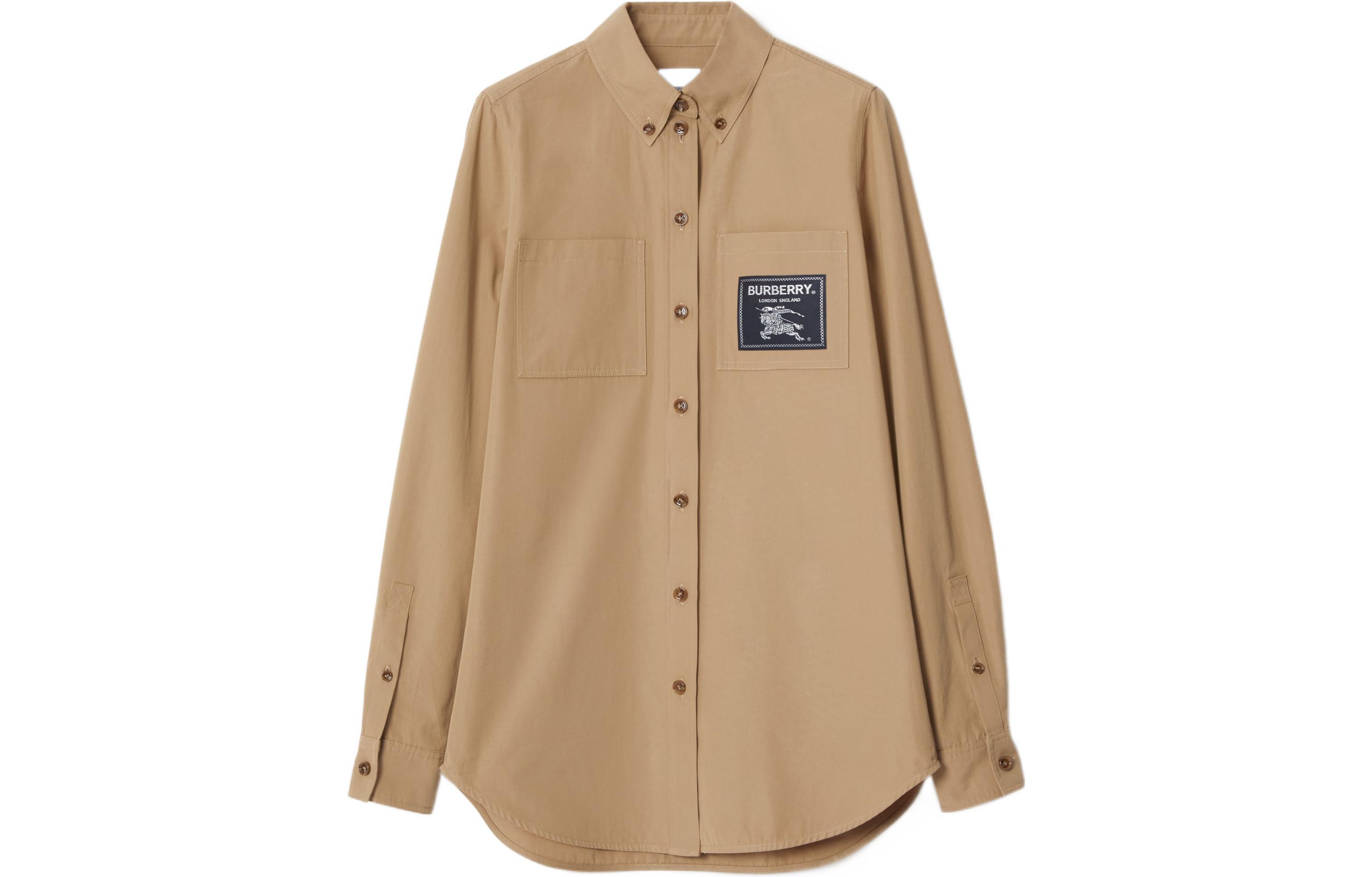 (Women) Burberry SS23  Camel Long-Sleeve Shirt with Logo Patch and Point Collar. 80657761