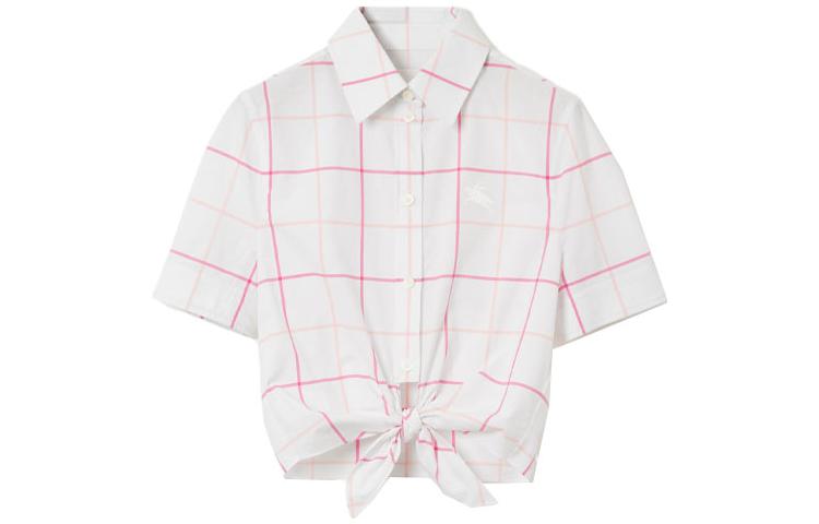 (Women) Burberry SS23  Check Print Square Neck Short Sleeve Shirt - White. 80717911 圖 2