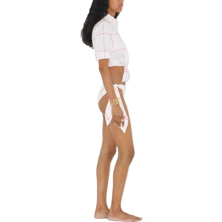 (Women) Burberry SS23  Check Print Square Neck Short Sleeve Shirt - White. 80717911 圖 5