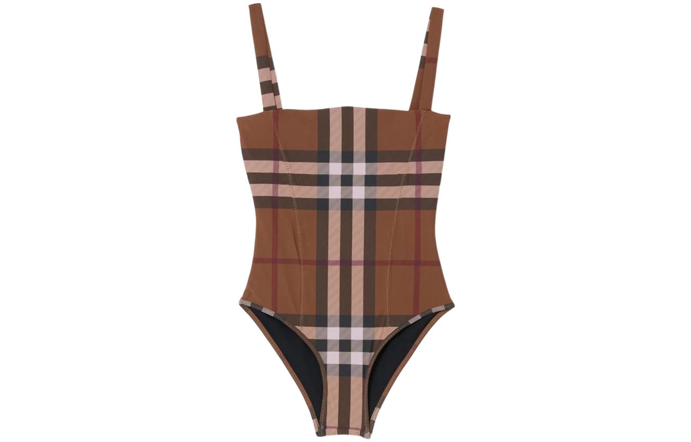 Order (W) Traje de baño Burberry SS23 Cuadrado Cuello Estampado Cuadros Marrón. 80663111