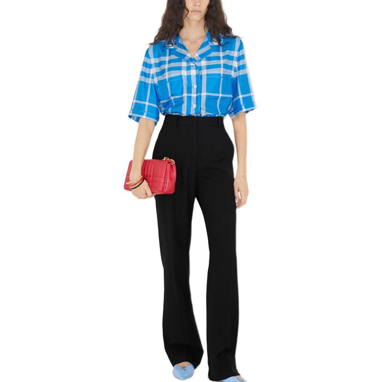 Lookbook (W) 博柏利 SS23 蓝色格纹真丝睡衣风格衬衫 80658191