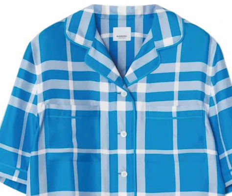 (W) 博柏利 SS23 蓝色格纹真丝睡衣风格衬衫 80658191 Details for (W) 博柏利 SS23 蓝色格纹真丝睡衣风格衬衫 80658191