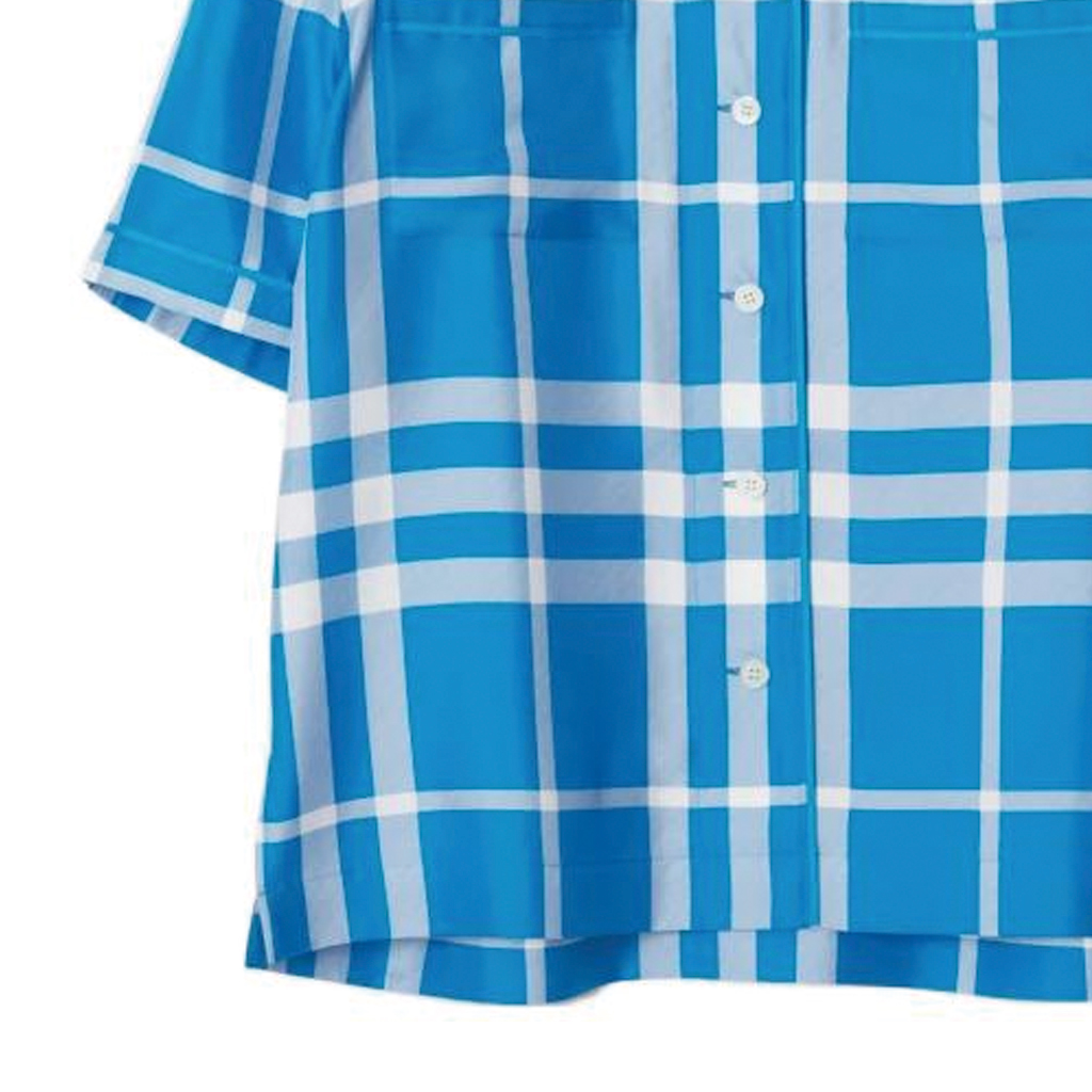 Sizing (W) 博柏利 SS23 蓝色格纹真丝睡衣风格衬衫 80658191