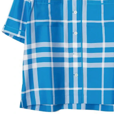 (W) 博柏利 SS23 蓝色格纹真丝睡衣风格衬衫 80658191 Sizing (W) 博柏利 SS23 蓝色格纹真丝睡衣风格衬衫 80658191