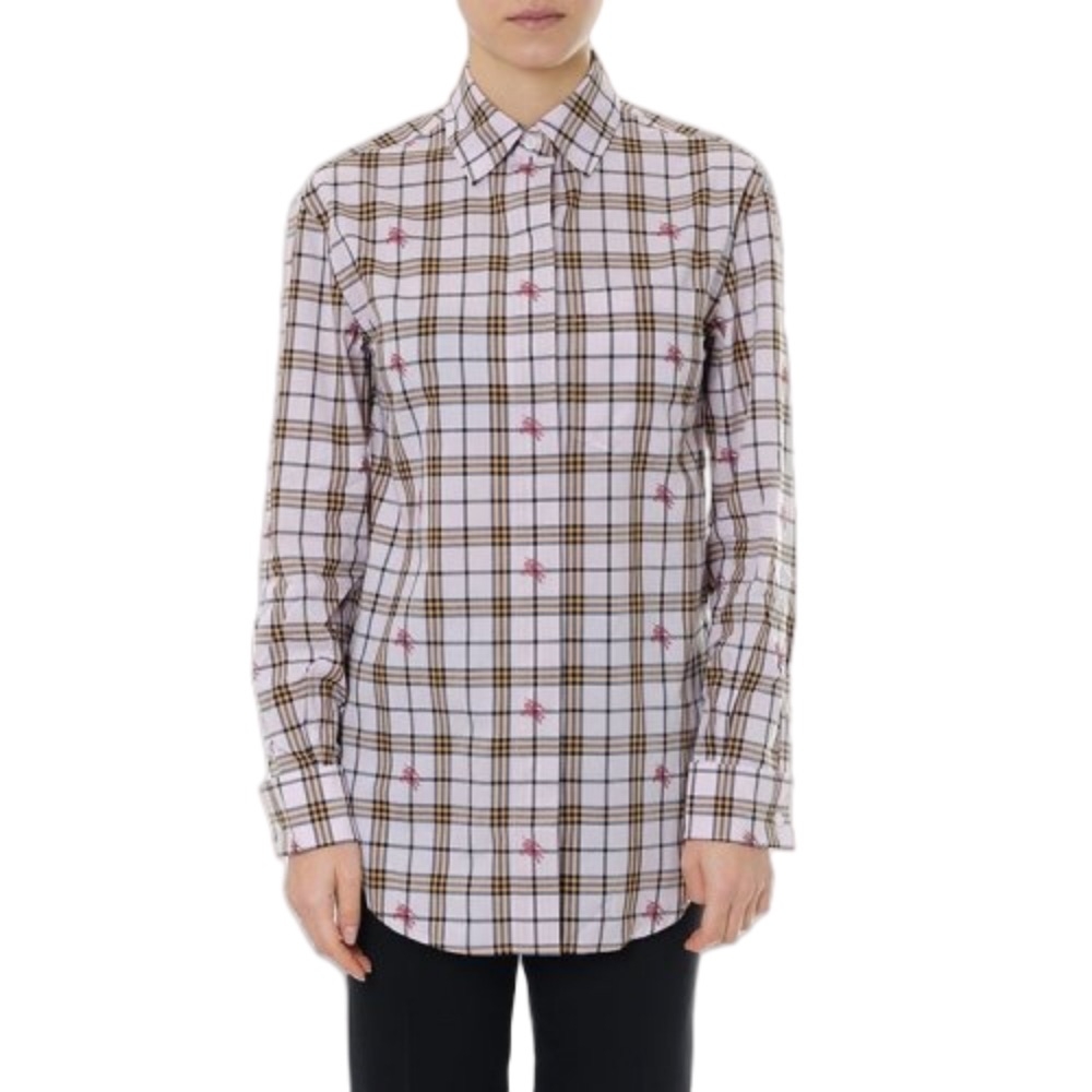 (Women) Burberry SS23  Check Slim Fit Button-Up Long Sleeve Shirt Pink 80076401