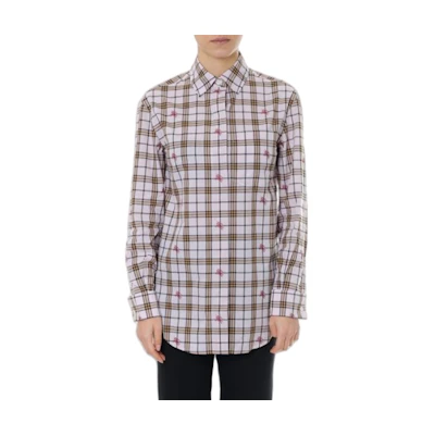 (Women) Burberry SS23 Check Slim Fit Button-Up Long Sleeve Shirt Pink 80076401