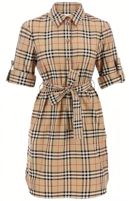 (Women) Burberry SS23 Classic Check Belted Shirt Dress Long Sleeve Beige 8063498 Buy (Women) Burberry SS23 Classic Check Belted Shirt Dress Long Sleeve Beige 8063498