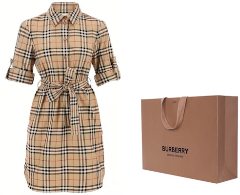 (Women) Burberry SS23 Classic Check Belted Shirt Dress Long Sleeve Beige 8063498 Purchase (Women) Burberry SS23 Classic Check Belted Shirt Dress Long Sleeve Beige 8063498