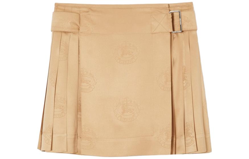(Women) Burberry SS23  Equestrian Knight Logo Silk Mini Skirt - Soft Tan. 80712081