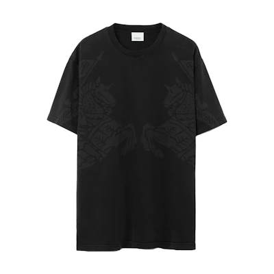 (Women) Burberry SS23 Equestrian Knight Print Black Crewneck T-Shirt. 80670601