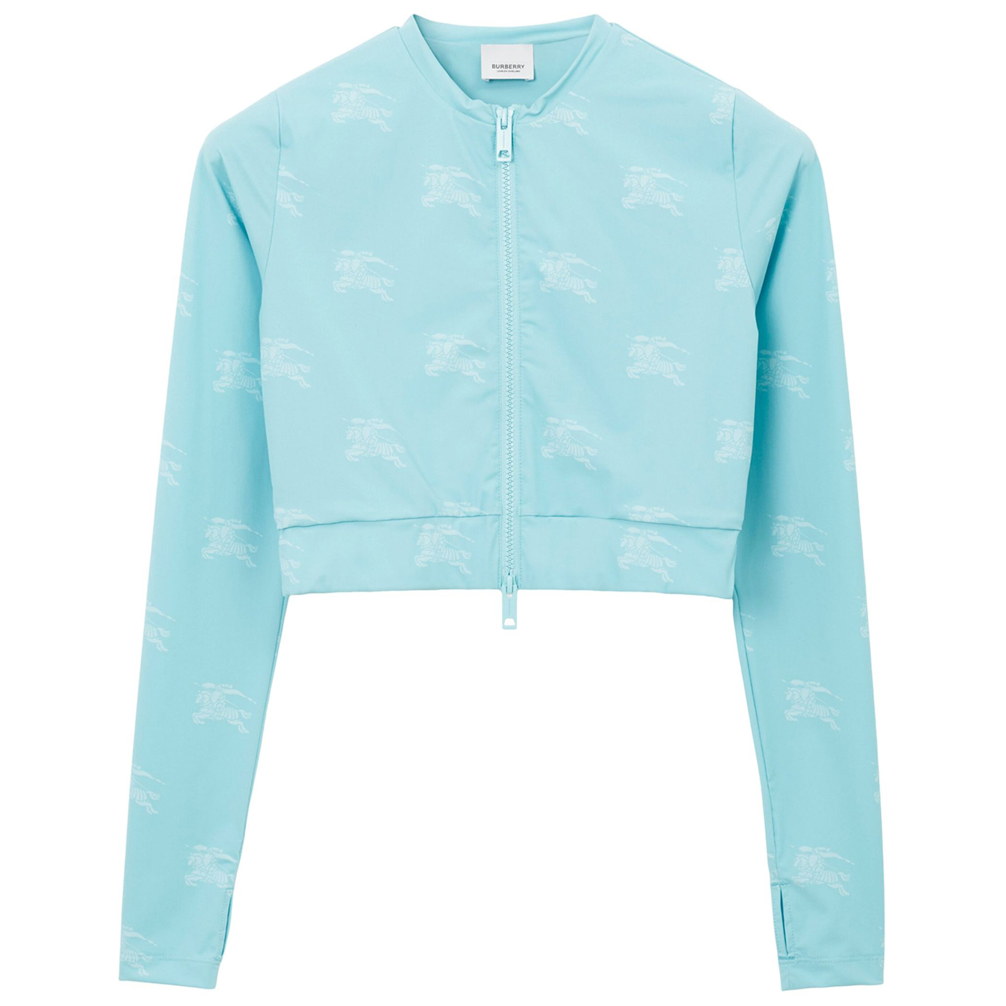 (Women) Burberry SS23  Equestrian Logo Stretch Twill Cropped Jacket Blue 80741781