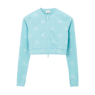 (Women) Burberry SS23 Equestrian Logo Stretch Twill Cropped Jacket Blue 80741781