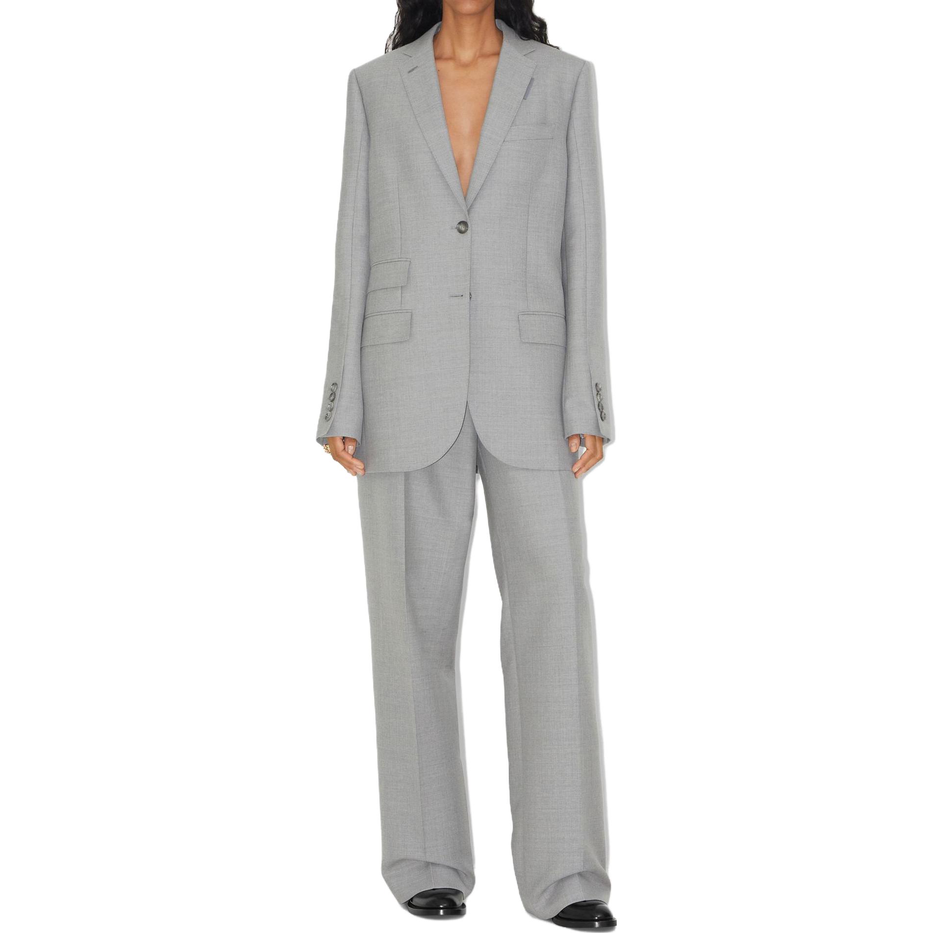 Lookbook (W) Burberry SS23 Blazer Gris de Manga Larga con Cierre de un Solo Botón. 80710681