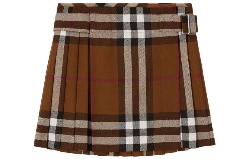 (Women) Burberry SS23  High-Waisted Pleated Wool Skirt in Brown. 80632371