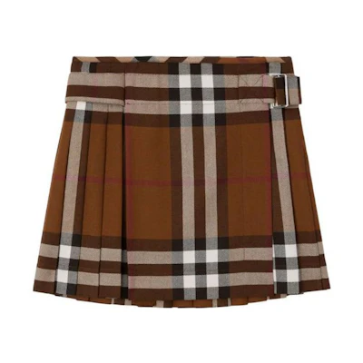 (Women) Burberry SS23 High-Waisted Pleated Wool Skirt in Brown. 80632371
