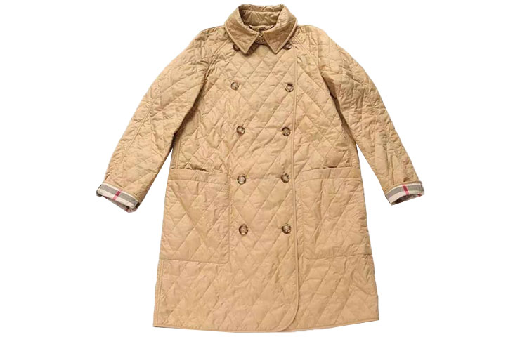 (Women) Burberry SS23  Khaki Double-Breasted Mid-Length Cotton Coat. 80530431