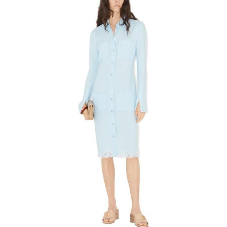 (Women) Burberry SS23  Light Blue Lace-Trim Shirt Dress Long Sleeve 80702351 圖 3