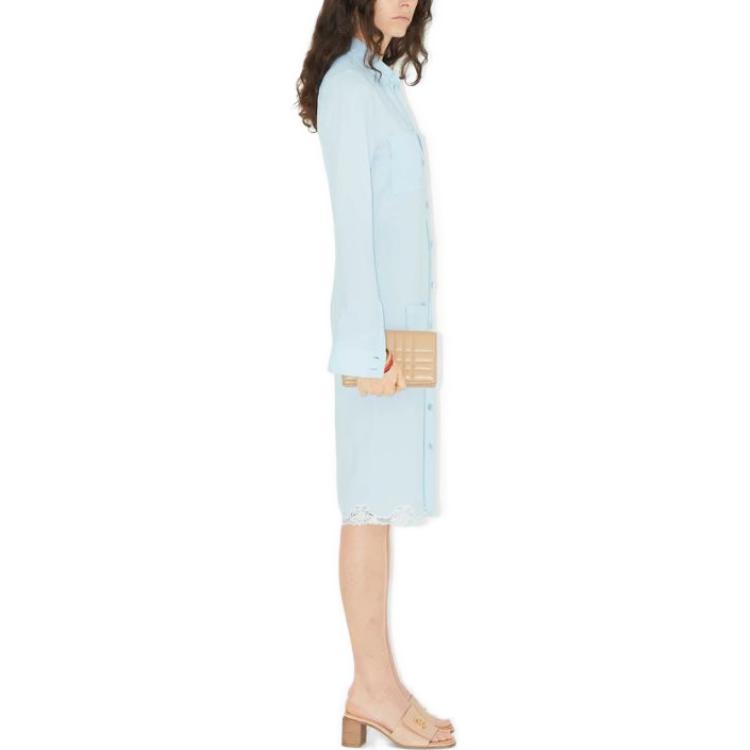 (Women) Burberry SS23  Light Blue Lace-Trim Shirt Dress Long Sleeve 80702351 圖 5