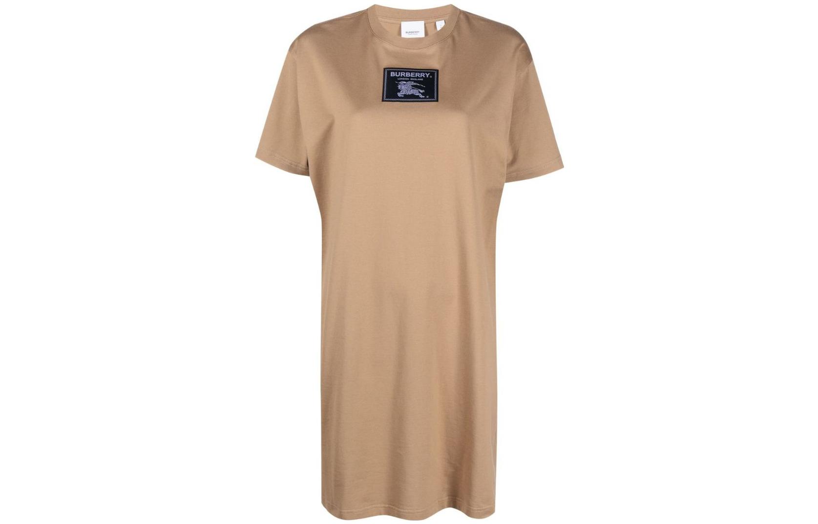 (Women) Burberry SS23  Logo Print Brown Short Sleeve Crewneck Dress. 80700001