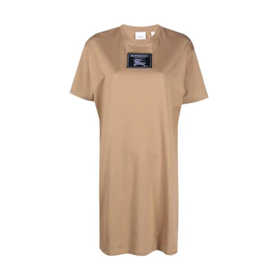 (Women) Burberry SS23 Logo Print Brown Short Sleeve Crewneck Dress. 80700001