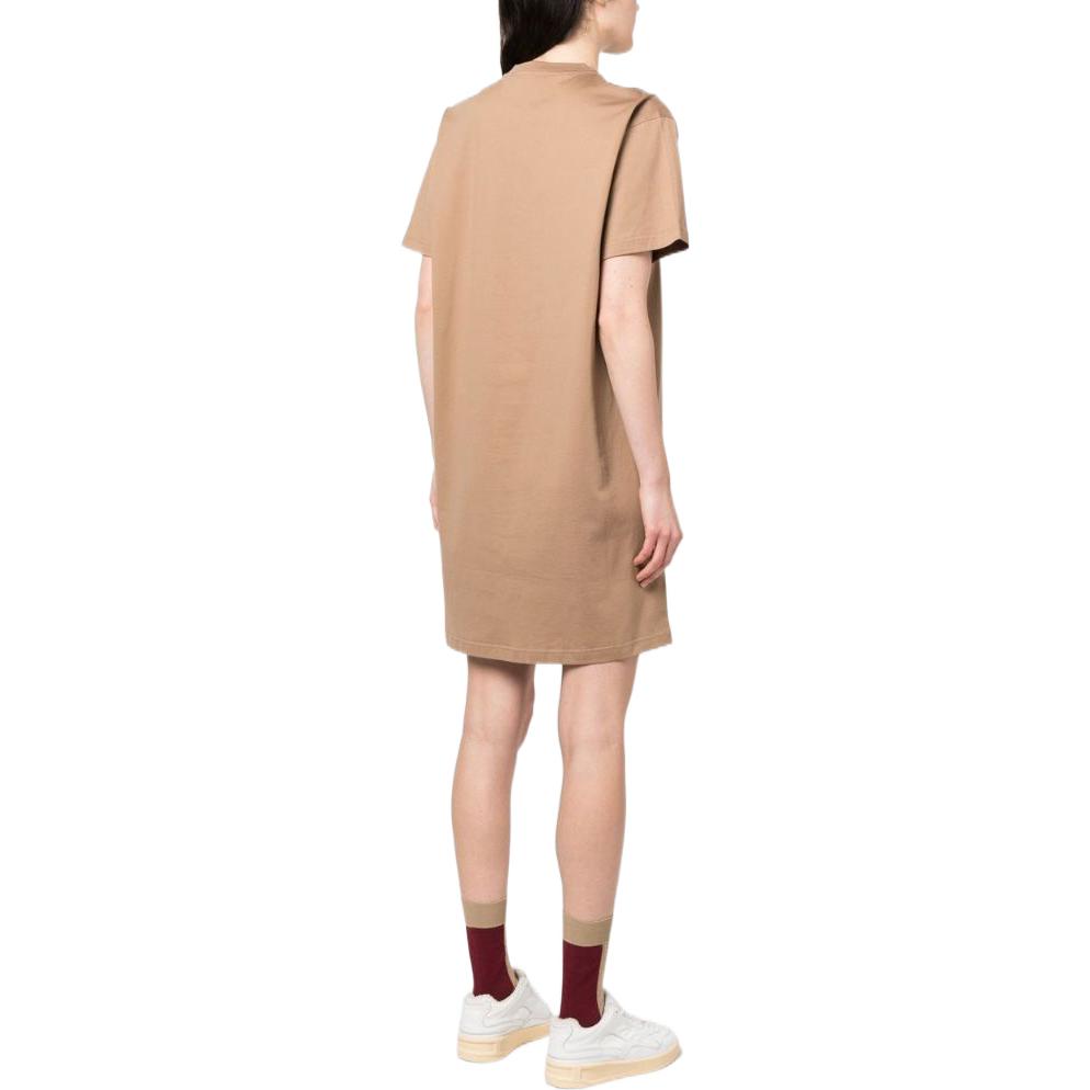 Shop (W) バーバリー SS23 ロゴプリント ブラウン クルーネック 半袖ドレス 80700001