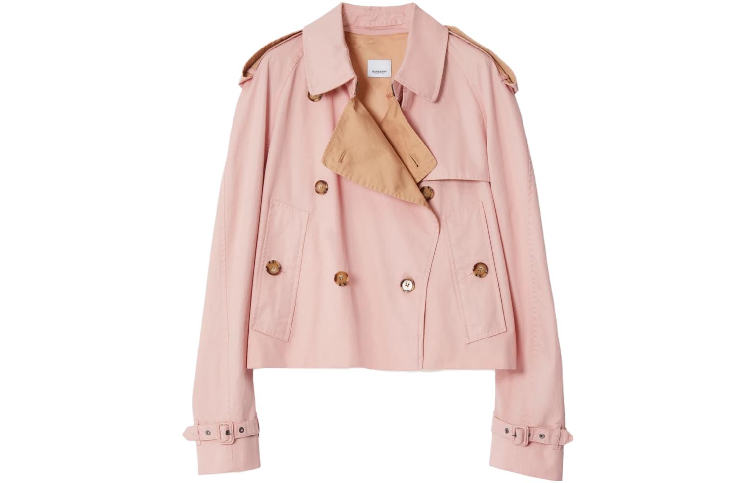 (Women) Burberry SS23  Pink Short Double-Breasted Long-Sleeve Trench Coat. 80662521