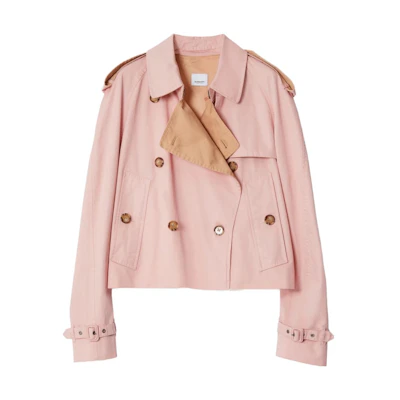 (Women) Burberry SS23 Pink Short Double-Breasted Long-Sleeve Trench Coat. 80662521