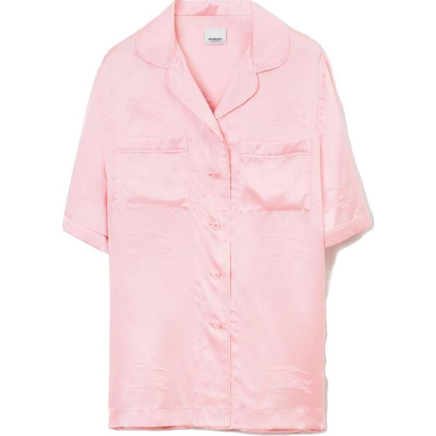 (Women) Burberry SS23  Pink Silk Pajama-Style Short Sleeve Shirt with Logo. 80713501
