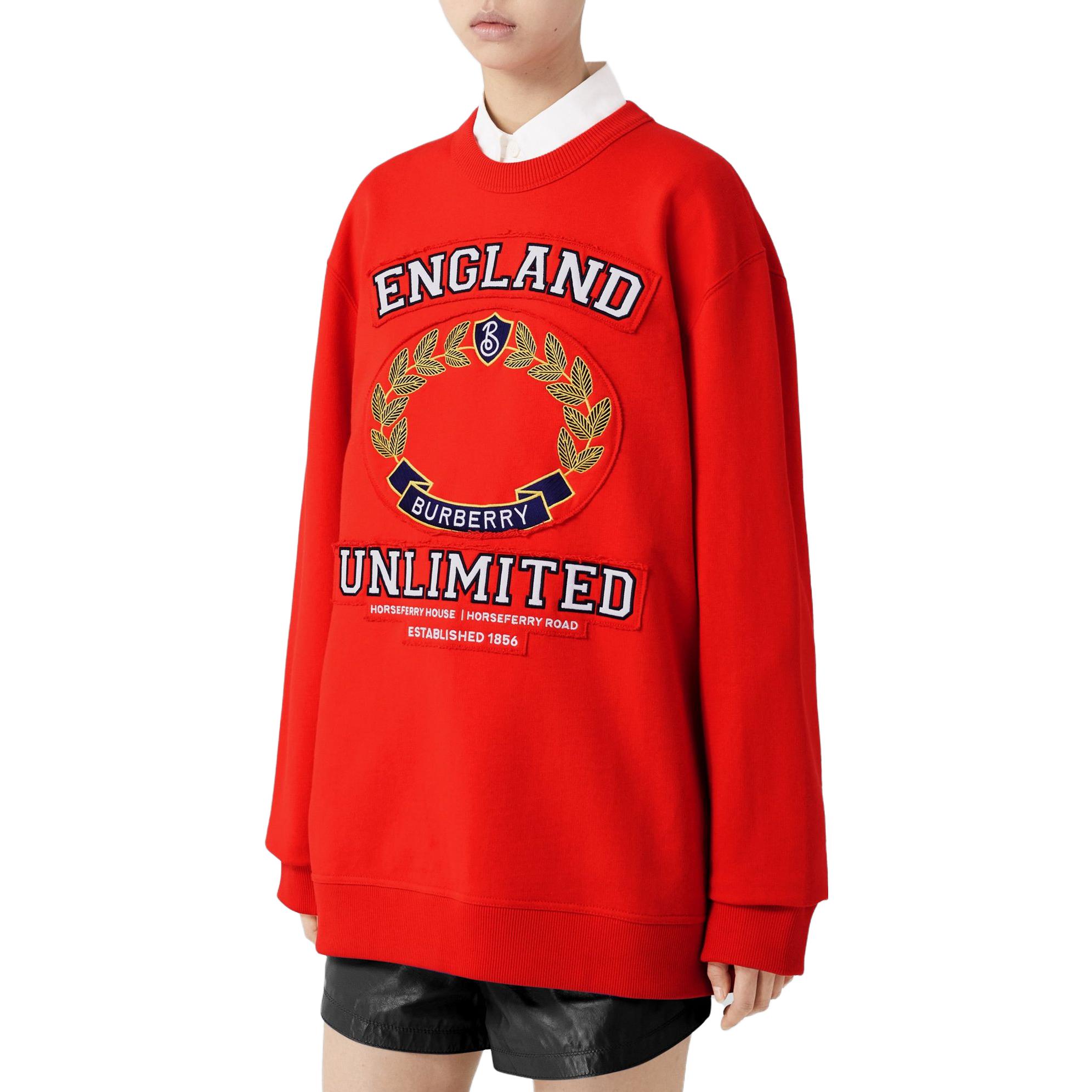 Details for (Women) Burberry SS23  Red Oversized Pullover Sweatshirt with Letter Logo Print. 80657731