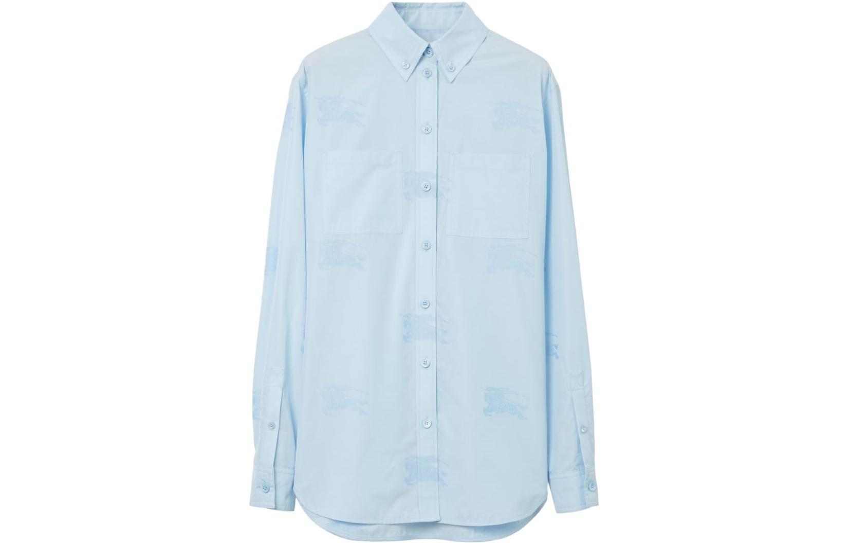 (Women) Burberry SS23  Solid Color Button-Up Long Sleeve Shirt - Blue 80658101