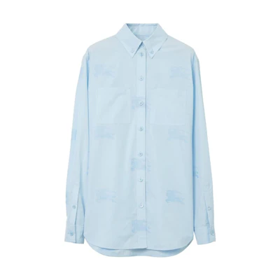 (Women) Burberry SS23 Solid Color Button-Up Long Sleeve Shirt - Blue 80658101